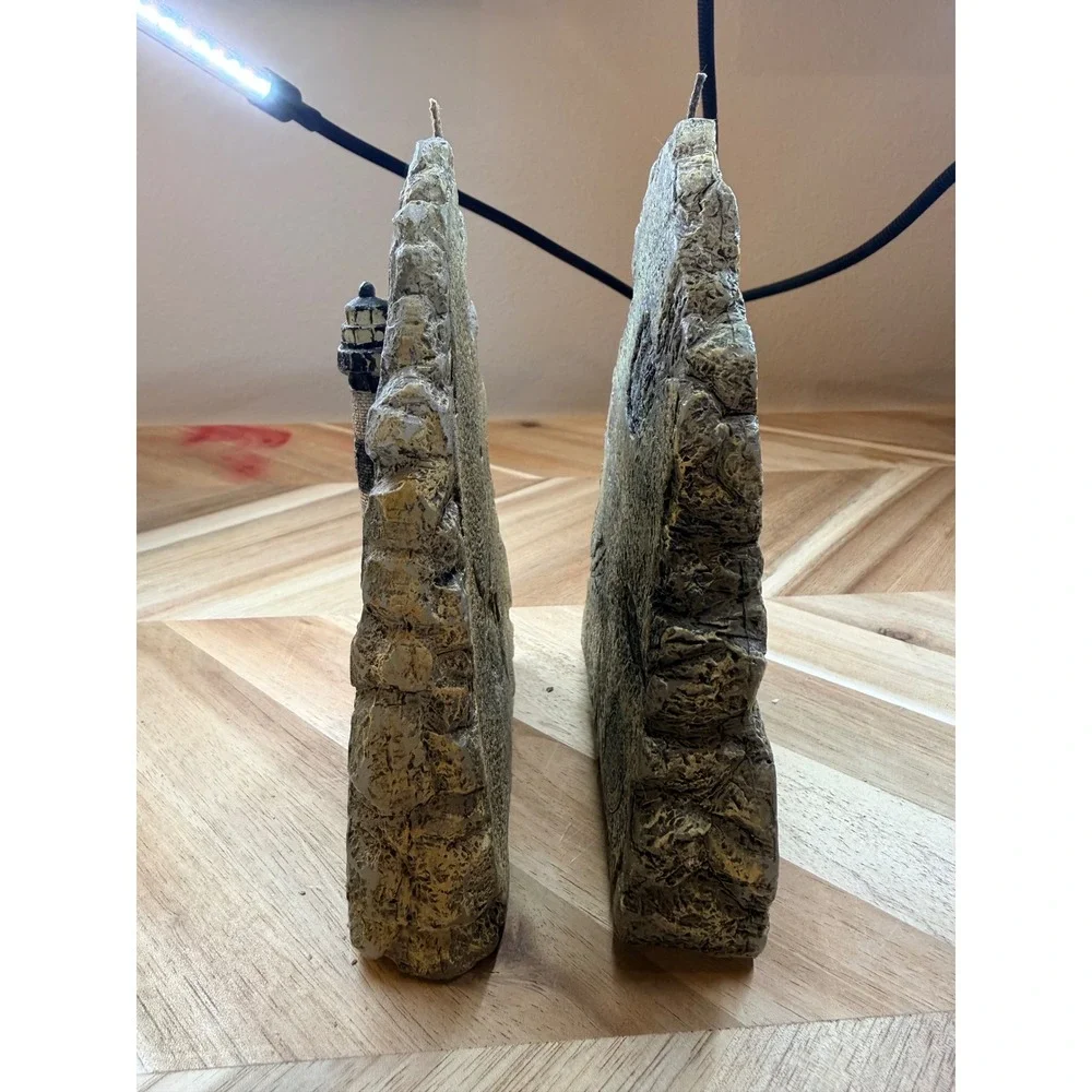 Nautical Lighthouse Candles Set of 2 Coastal Map Design Harbor Town SC Bodie NC‎